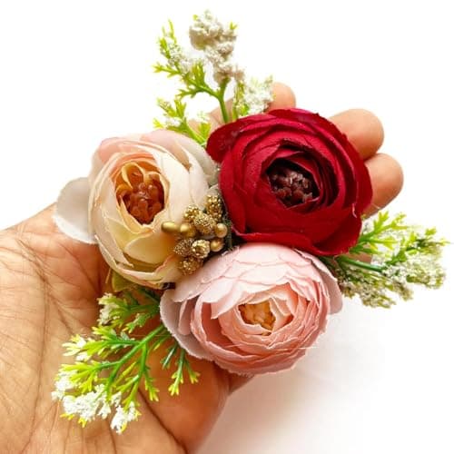 Adikala Craft Store Handmade Peony Flower Bunch for Trousseau Gift Packaging | Decorative Flower Brooch for Hampers, Gifting & DIY Crafts | Ready-to-Use Artificial Flowers Bunch (Maroon, 6PC)