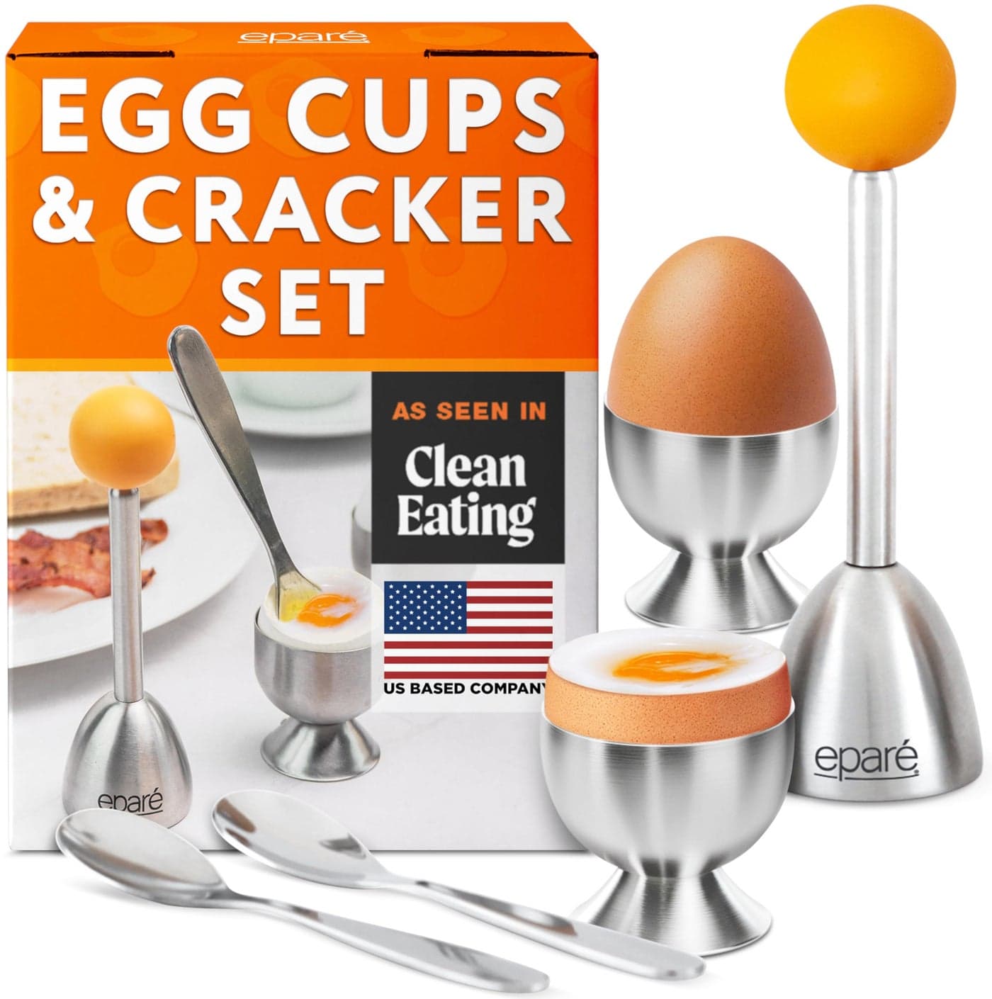 Epar Egg Topper Cutter Set Stainless Steel Egg Cracker Tool Egg Shell Opener Egg Cups for Soft Boiled Eggs Boiled Egg Holder Egg Spoons and Egg Opener Tool for Breakfast