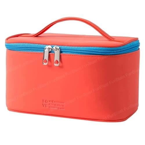 FunBlast Cosmetic Bags for Women - Women Makeup Travel Organizer Toiletry Kit Bag with Handle, Bathroom Bag, Shaving Kit Bag, Cosmetics, Make up Accessories Vanity Bag for Womens (Red)
