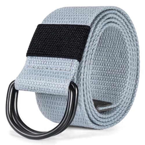 maikun Mens & Womens Canvas Belt with Black D-ring 1 1/2" Wide, Cloth Light Grey Belt for Men, Length 110cm