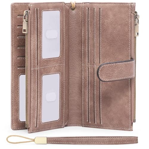 GOIACII Womens Wallets Large Capacity Credit Card Holder Rfid Wallet Women Double Zipper Pocket Leather Bifold Ladies Wristlet Clutch Wallet