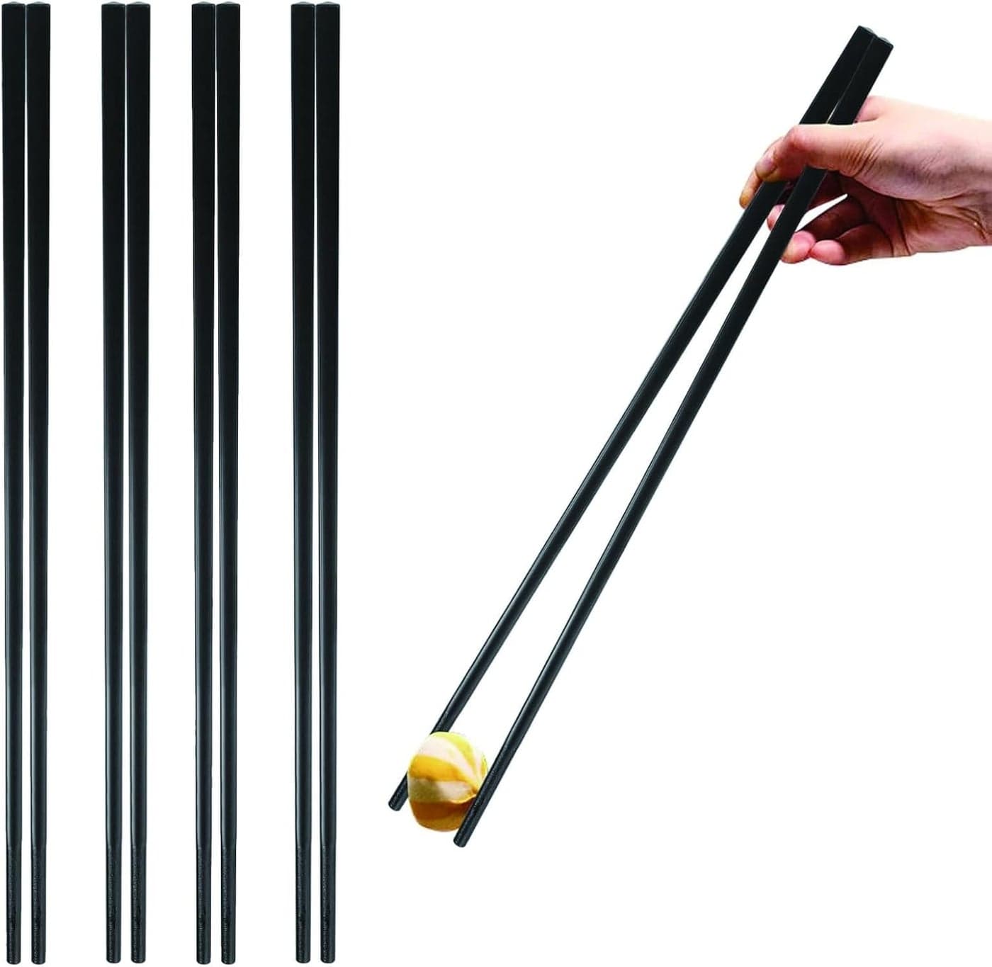 11.6Inches (27cm)Cooking Extended Chopsticks Reusable, 5 Pairs Fiberglass Chop Sticks for Kitchen Noodles Frying Hotpot, Extra Long Anti-Slip Chopsticks Dishwasher Safe, Black