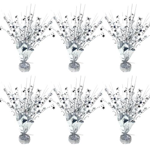 FUBININA 6 Pack Metallic Foil Spray Centerpiece Star Table Decoration Burst Glitter Tabletop Centerpieces for Birthday Christmas New Years Nye Wedding Graduation Holiday Party Supplies Decor Silver