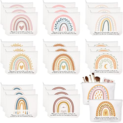 Sieral 30 Pcs Rainbow Canvas Makeup Bags Bulk Employee Appreciation Gifts Inspirational Cosmetic Bags Thank You Gifts for Vet Tech Emergency Nurse Teacher Coworker Office Must Haves(Delicate)