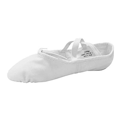 Danzcue Girl's Canvas/Leather Ballet Shoes Split Sole Ballet Slippers for Girl Dance Shoes, White, 13M