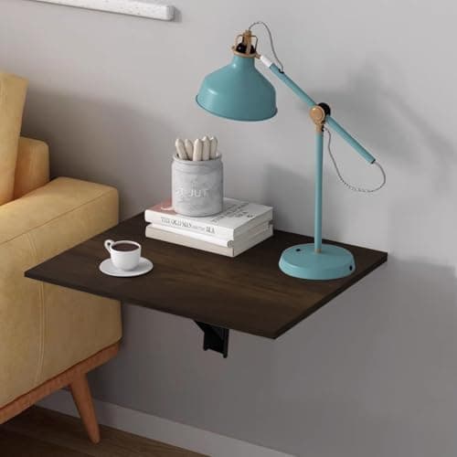 QARA Wooden Finish Wall Mounted Folding Coffee and Tea Table, Bedside and Study Table, Mini Laptop Table for Home, Living Room, Dark Oak