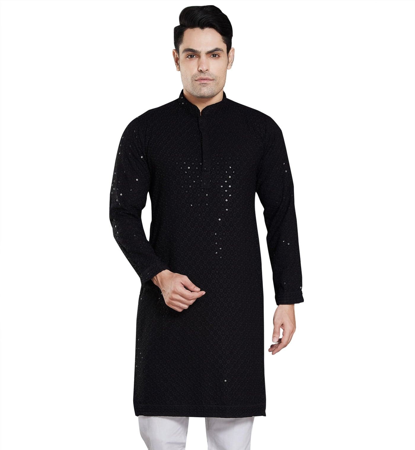 DIVISIVE Men's Sequince Embroidered Cotton Blend Only Slim Fit Kurta (DKRT15_5XL_Black)