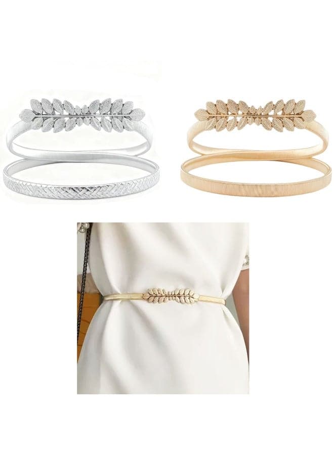 Women Belt Metal Cinch Belt for Dress Stretch Thin Waist Belt Metallic Elastic Stretchy Chain Belt