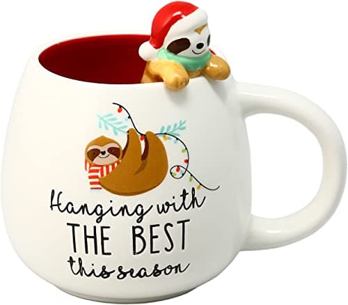 Hanging With The Best This Season & Sloth - 15.5 Oz Unique Shaped Large Coffee Cup Mug For The Holidays Or Winter