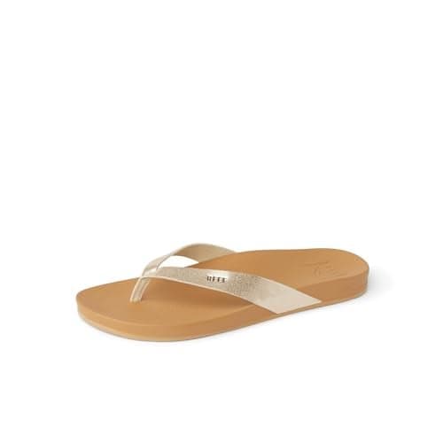 Reef Cushion Court Womens Flip Flop, Molded Cushion Footbed, Arch Support, Tan/Champagne, 7