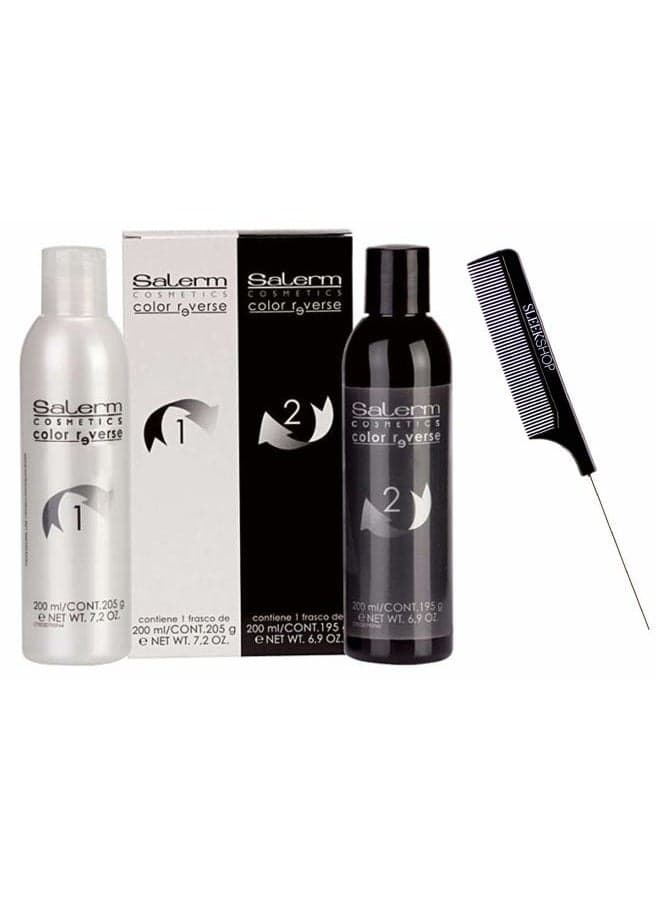 Salerm Cosmetics Color Reverse, Hair Color Remover (w/Sleekshop Stinaface Steel Rat Tail Comb) Remove Haircolor Dye Eraser (Step 1 + Step 2 (7 ounce bottles))