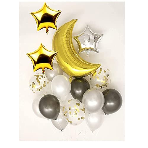 GRAND SHOP 50962 Sweet Moon and Star Balloons Bouquet Baby Shower, Birthday Set of 22 Pcs