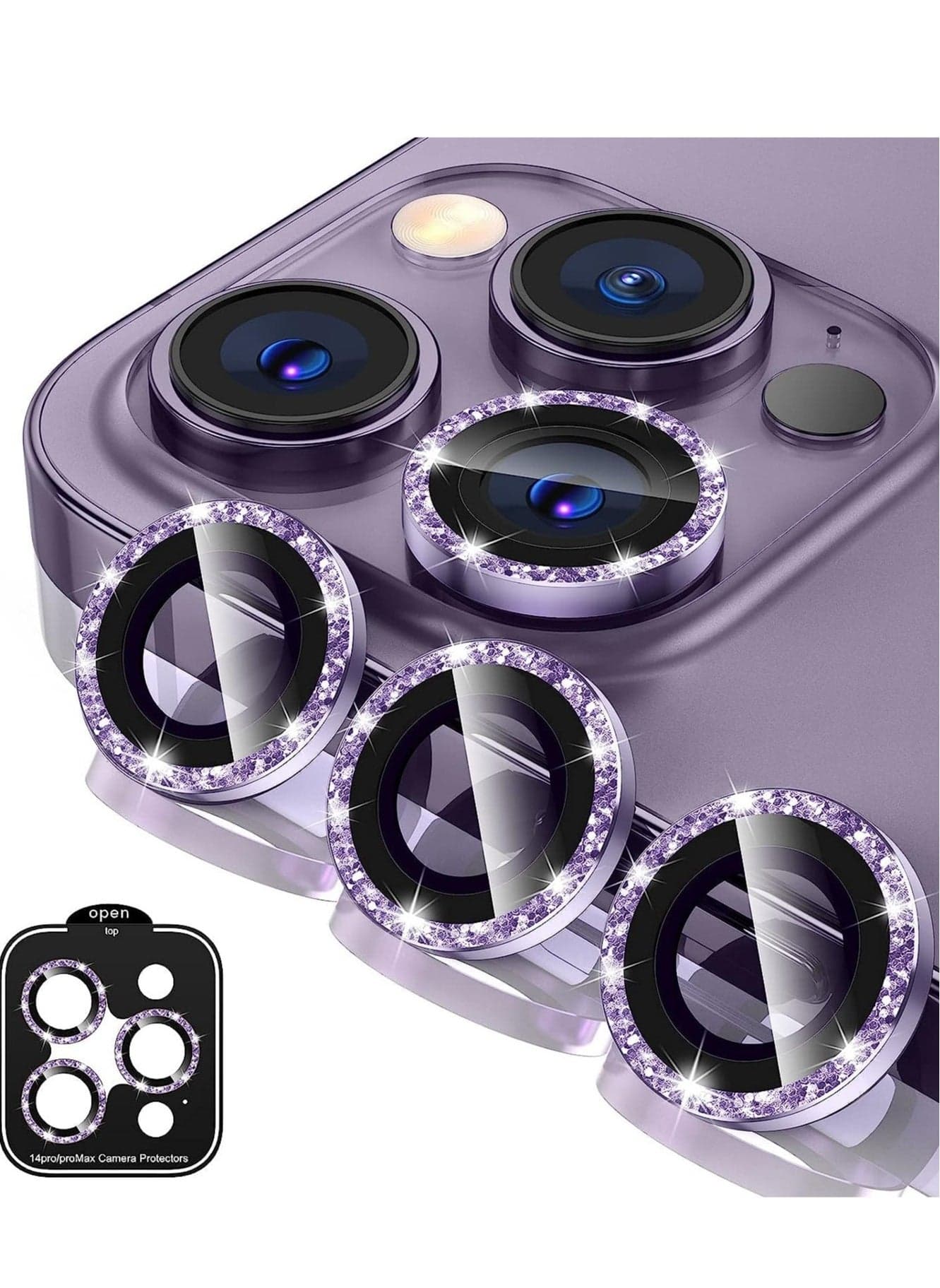 for iPhone 14 Pro / 14 Pro Max Camera Lens Protector, 9H Tempered Glass Camera Cover Screen Protector Metal Individual Ring Protector for iPhone 14 Pro and iPhone 14 Pro Max (Purple