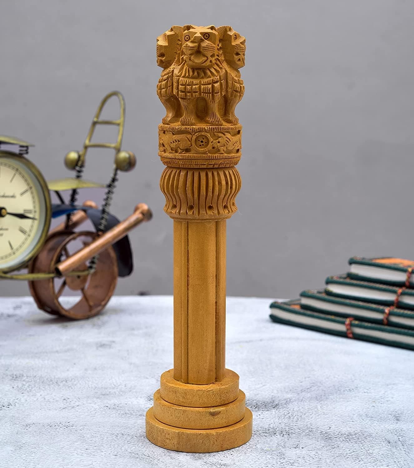 Shri Shri Handicraft Wooden Ashoka stambh Ashok for Table Pillar Ashoka stambh chatrapati Mementos Gifts Ashok Chakra 5 INCH