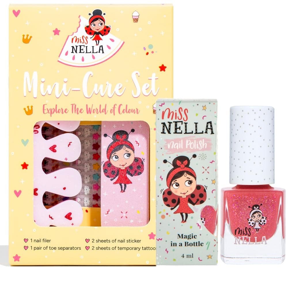 MISS NELLA NAIL KIT NAIL POLISH Accessories set for kids Nail Varnish peel off nail polish nail stickers tattoos nail filer toe separators all designed foe children hands toes