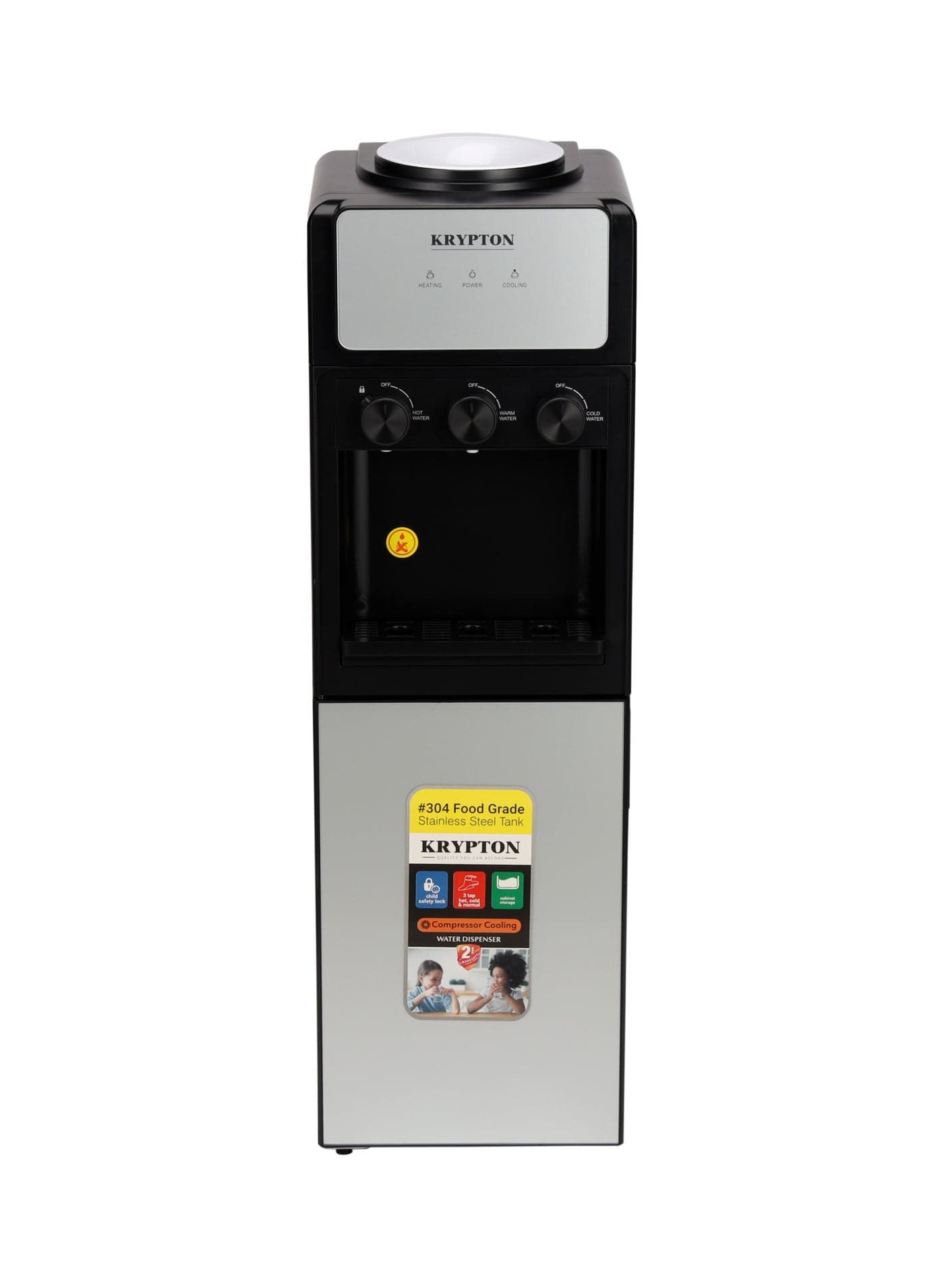 3 Knob Taps Water Dispenser with Cabinet | Hot , Normal and Cold Water Supply KNWD6453 Black & Grey