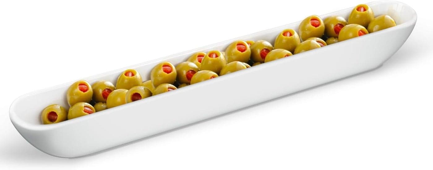 Kevenal Olive Boat Tray 13 White Olive Plate Long Narrow Serving Dish Narrow Canoe for Charcuterie Board Cheeses and Appetizers
