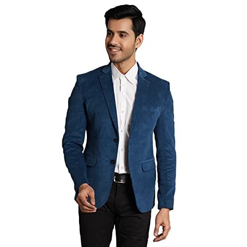 WINTAGE Corduroy Cotton Blue Solid Blazer: X-Small