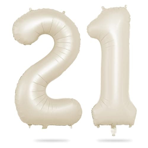 Biapian 40 Inch Cream Number 21 Balloon 21st Birthday Balloons Big Digital 21 or 12 Beige White Giant 21 Foil Balloon Helium for 12th 21st Birthday Decorations Anniversary Baby Shower Party Supplies