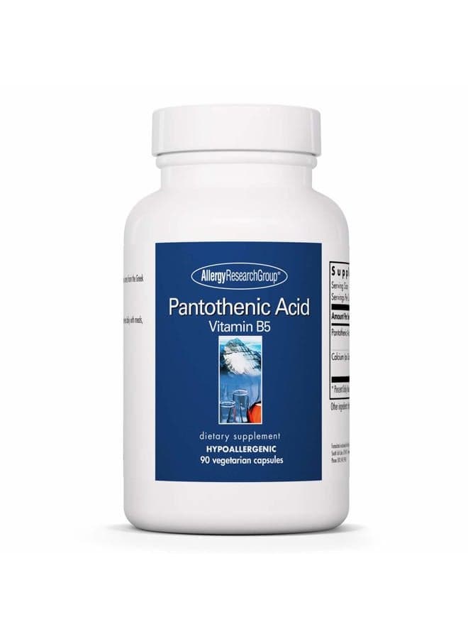 Pantothenic Acid - Vitamin B5 for Men & Women, Calcium, 500mg Supplement, Pure, Organic, Vegetarian Capsules - 90 Count