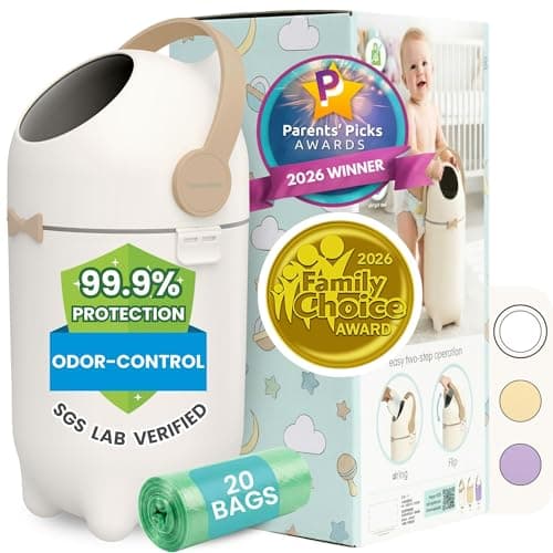 iTouchless OdorLocking Diaper Pail 2026 AwardWinning Ag Silver Ion Nursery Bin Fits Any Bag No Refills Needed Includes 20 LeakProof Bags Hold 300 Diapers Boho White Baby Registry Gift