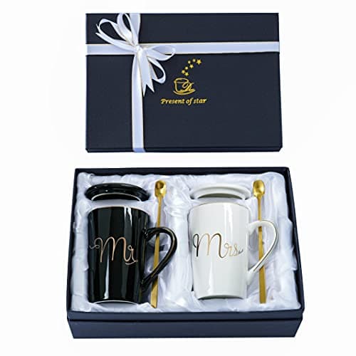 Jumway Mr and Mrs Coffee Mugs Set - Unique Wedding Gifts For Bride and Groom - His and Hers Anniversary Present Husband and Wife -Engagement Gifts For Him Her For Parents for Valentine's day