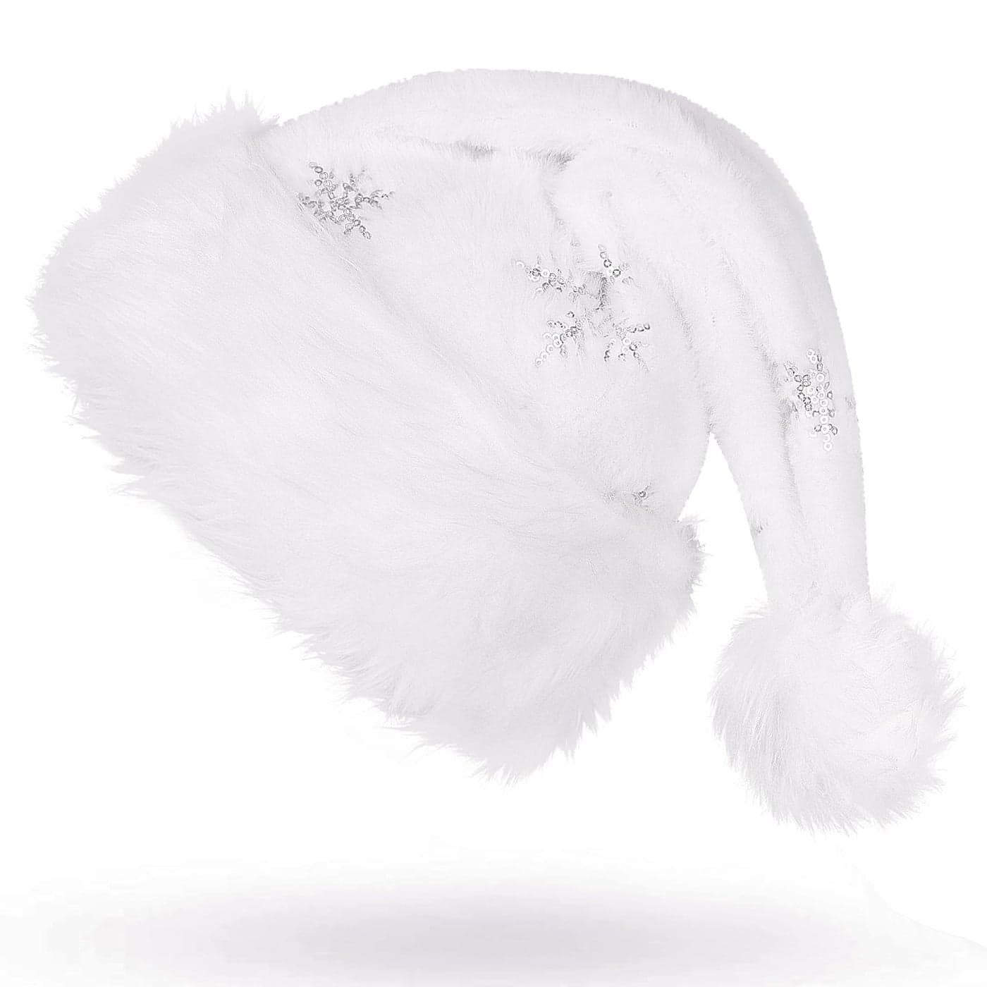 CCINEE Christmas Santa Hat for Adults Velvet Xmas Hat Holiday Home Decoration White with snowflake