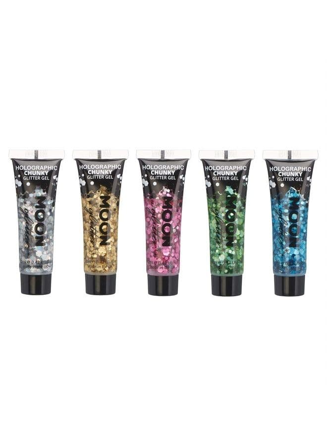 Holographic Chunky Face & Body Glitter Gel by Moon Glitter - 0.40fl oz - Set of 5 colours - Glitter Face Paint