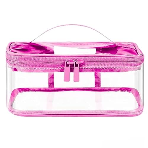 LYF5STAR Pink Transparent Clear Cosmetic Pouch, Toiletory Kit Bag with Double Zippers, Random Color for Travel, for Cosmetic Storage for Women, Men and Girls -Pack of 1