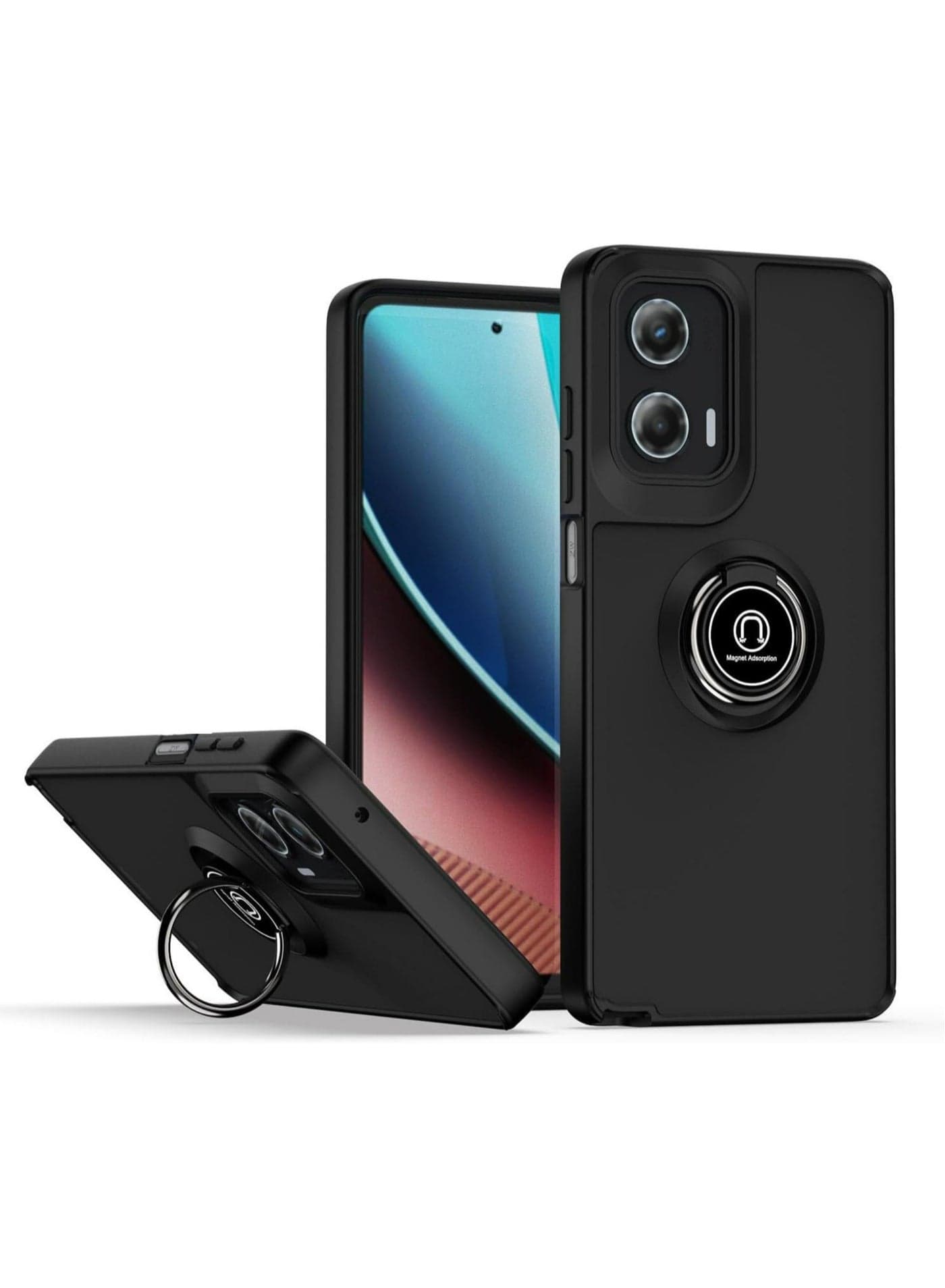 Motorola G24 Power 4G Slim Shockproof PCTPU Mobile Phone Case with 360 Degree Rotating Kickstand Ring and Magnetic Car Mount Support Black