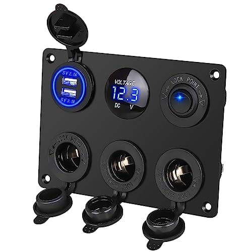 Linkstyle 12V Cigarette Socket Panel, 3 Cigarette Lighter Splitter with Dual USB Charger Port & LED Voltmeter & ON Off Rocker Toggle Switch for Car RV Boat