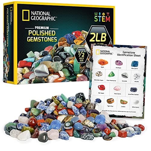 National Geographic Premium Polished Stones 2 Pounds of 12Inch Tumbled Stones and Crystals Bulk 4500 Carats Rock and Mineral Kit Rocks for Kids STEM Toys