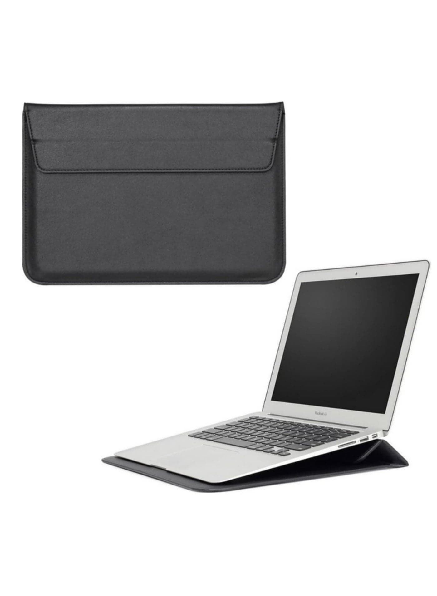 13 Inch Laptop Sleeve Bag with Adjustable Laptop Stand slim Lightweight Case Water-Resistant PU Leather Computer Tablet Carrying Bag Pouch Skin Cover Acer for Asus for Dell for Lenovo (Black)