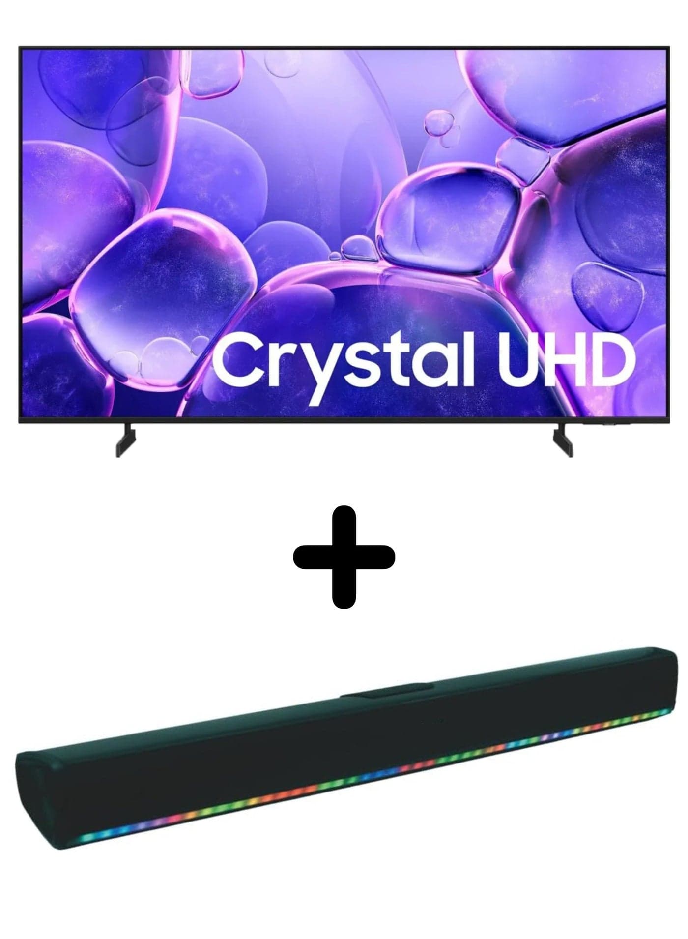55 Inch Crystal UHD U8000F 4K Smart TV (2025) + 2.0 Channel Portable Soundbar With Built In Battery & LED Lights | Tizen OS HDR Smart TV (International Model) 50Hz, HDR10+, OTS Lite, HDMI x3, USB x1, YouTube, Netflix, MetalStream Design 55U8000F+SOUNDBAR Black