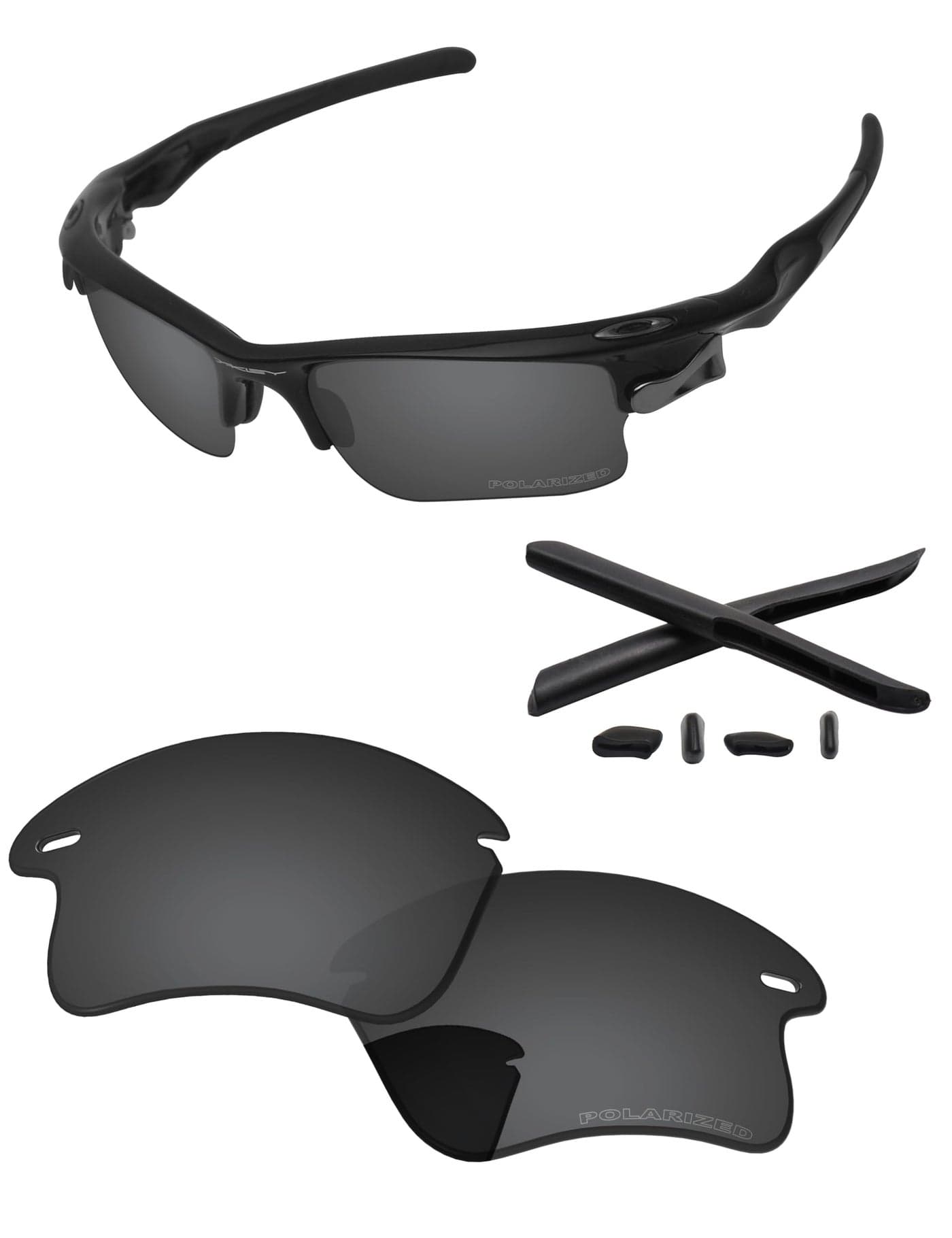 PapaViva Replacement Lenses & Rubber Kits for Oakley Fast Jacket XL OO9156 71mm Sunglass Solid Black Polarized