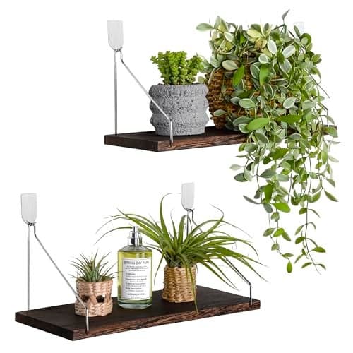 MITIME Floating Shelves Set of 2 Rustic Solid Wood Floating Shelf Wall Storage Shelves for Living Room Bedroom Bathroom Kitchen Laundry Officeno Drill ShelfRetro Color MM