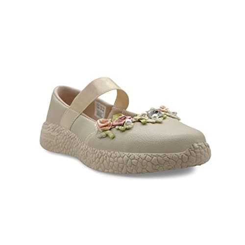 KazarMax Kids Girls Beige Floral Ballet Flat Ballerina - 12 Kids UK