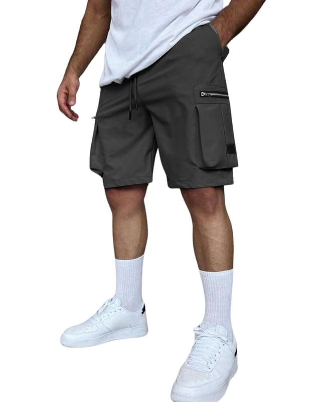 SMOWKLY Men’s Cotton Cargo Shorts Casual Summer Shorts for Men Regular Fit Multi Pocket Shorts Men Elastic Waist Drawstring Outdoor Travel Streetwear Mens Half Pants(1660_Gry_30) Grey
