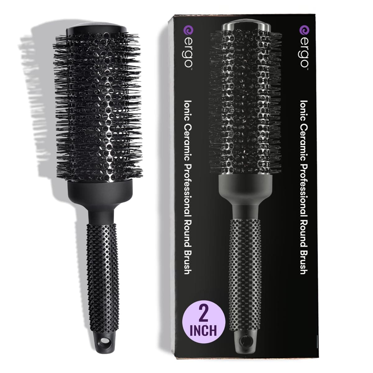 Ergo Ceramic Ionic Round Brush for Blow Out - Salon Quality Hair Brushes for Women - Roller Brush for Blow Drying, Wet and Dry Hair Styling, Volumizing Hair Care - ER53: 2"