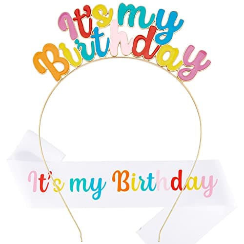 Chanaco Birthday Sash, Girl Headband Set, Tiara Crown, Women's Happy Birthday Decorations and Gifts