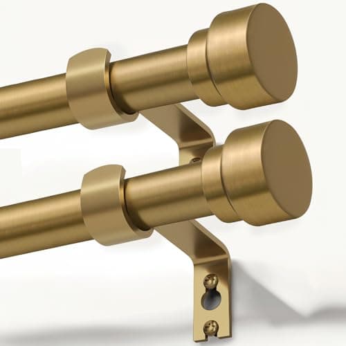 Lootkell 2 Pack Warm Gold Curtain Rods for Windows 66 to 120 Adjustable Length Heavy Duty 1" Diameter Brass Window Rod with Solid Metal Finials for Outdoor Farmhouse Bedroom Kitchen Living Room