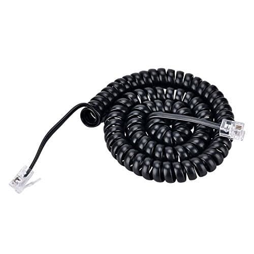 PASOW Telephone Handset Coil Cord Phone Receiver RJ9 Coiled Cable, 1.8 to 15 Feet Uncoiled (Black)