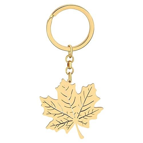 LONYOO Stainless Steel Maple Leaf Keychain Car Key Bag Keyring Fall Jewelry Gifts for Women Girls Charms (Gold Plated)