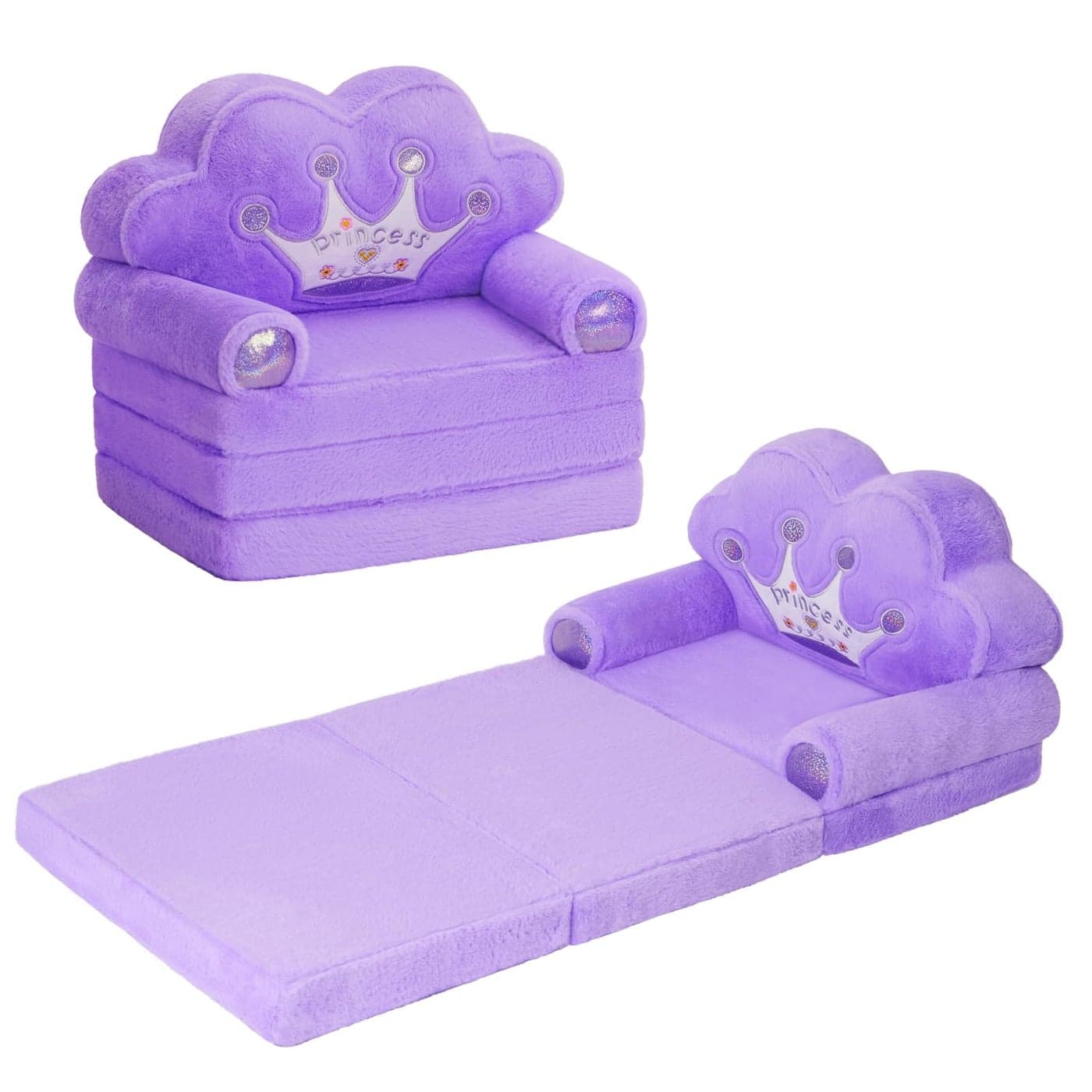 MOONBEEKI Toddler Chair ComfyFoldable Princess Couch for Girl Toddler Recliners for Kids Over 18 Months Kids Sofa Bed Fold OutPurple