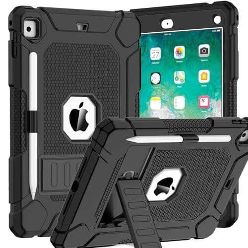 BMOUO Case for iPad 6th 5th Generation (iPad 9.7 inch, 2018/2017), Shockproof Protective iPad 9.7 Case with Built-in Stand/Pencil Holder for iPad 6th/5th Gen, Air 2, Black