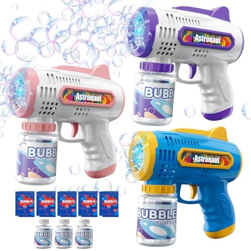 Britik 3 Pack Bubble Guns with Bubbles Solution Automatic Bubble Maker Machine for Boys Girls Bubble Guns Outdoor Toys for Toddlers Party Wedding Birthday Gifts for Ages 3 4 5 6 7 8 Year Old Kid