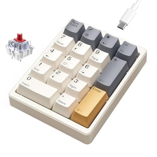 Kisnt Mechanical Number Pad,Hot Swappable Numpad Wired USB 17 Keys Keypad White Backlit Numeric Keypad with PBT Keycaps for Laptop PC Compact Keyboards(Retro Beige, Red Switch)