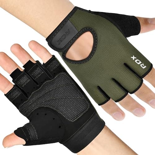 RDX Weight Lifting Gloves Gym Fitness Workout, Anti Slip Palm Protection Half Finger Exercise Glove for Powerlifting Deadlifting Bodybuilding Calisthenics Cycling Rowing Climbing Training, Men Women