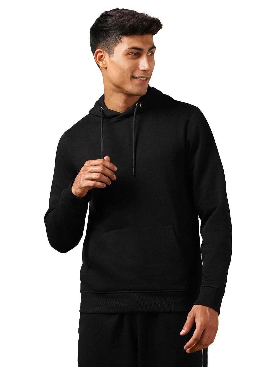 NOBERO Elegant Unisex Black Cotton Solid Plain Hoody Sports Winter Gym Workout Running Travel Trekking Hooded Sweatshirts and Hoodies for Unisex Cotton Winter Casual Wear Without Zipper-M