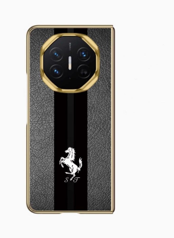 For Huawei Mate XT Extraordinary Master Mobile Phone Case Fashion Anti-Drop 【Electroplated Gold】 Cool Black Leather Leaping Horse 【Single Back Shell】